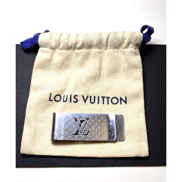 Louis Vuitton Silver Money Clip Champs Elysees Metal LV Logo and Dust Bag M65041 - Picture 1 of 6